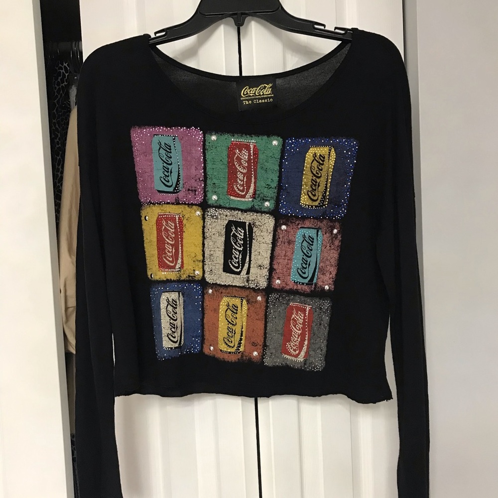 Black long sleeved Coca Cola rhinestoned cans